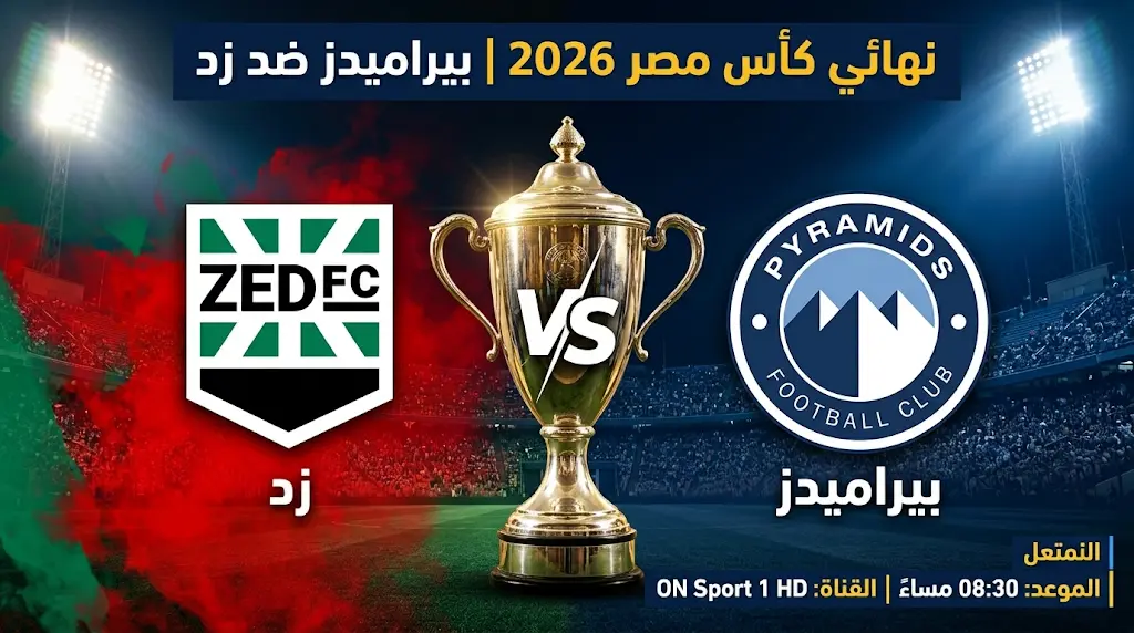 شاهد الآن: القنوات الناقلة وموعد مباراة بيراميدز وزد اليوم في نهائي كأس مصر 2026 (8:30 مساءً)