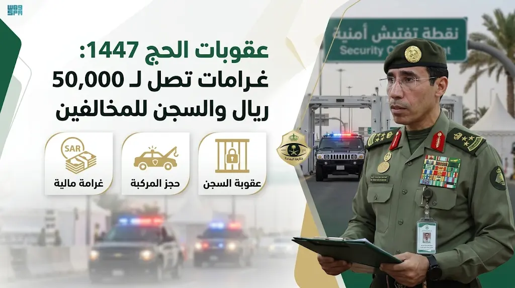 عقوبات الحج 1447 تتضمن غرامة 50 ألف ريال والسجن 6 أشهر لناقلي المخالفين ومصادرة المركبة