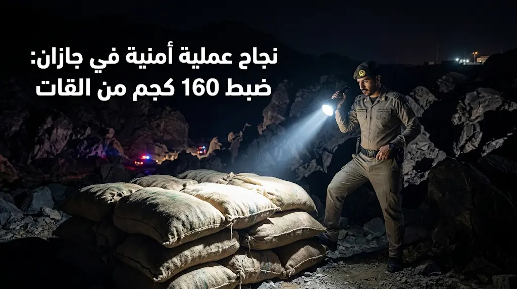 عملية نوعية في جازان: حرس الحدود يضبط 160 كجم من القات ويقبض على 8 مهربين من جنسيتين