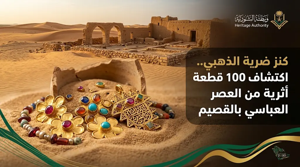 كشف أثري فريد في القصيم يزيح الستار عن طقم زينة ملكي من الذهب يعود للقرن الثالث الهجري