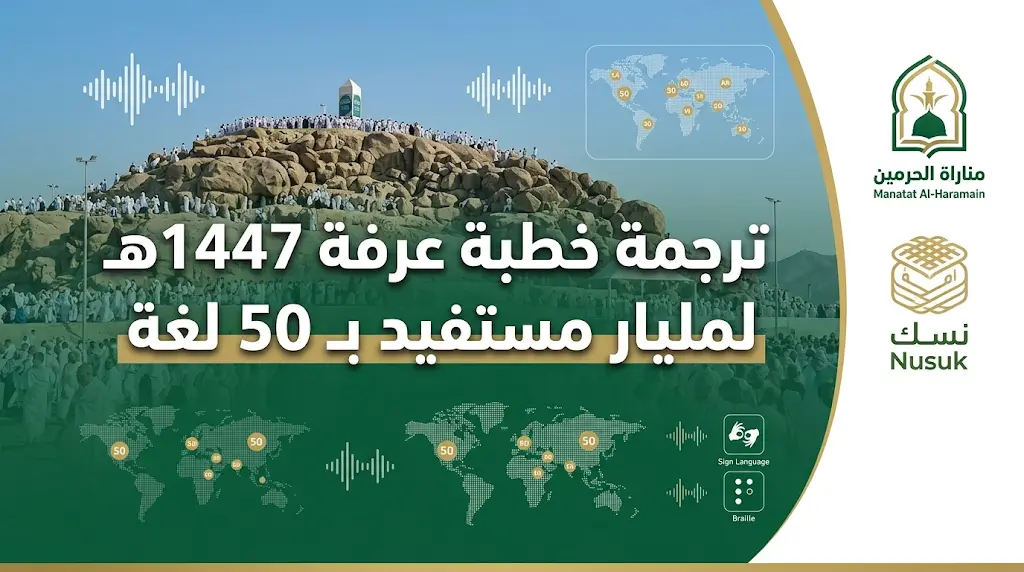 كيفية الاستماع لترجمة خطبة عرفة 1447هـ بـ 50 لغة عالمية اليوم الثلاثاء 26 مايو 2026