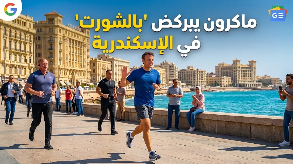 ماكرون بـ "الشورت" على كورنيش الإسكندرية يُشعل مواقع التواصل في ختام زيارته لمصر