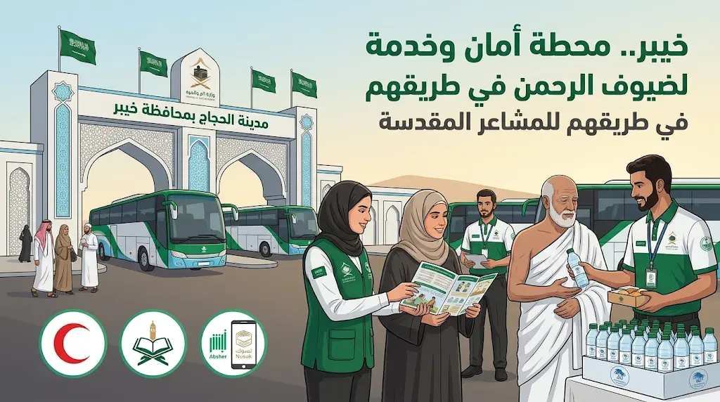 مدينة الحجاج بخيبر تواصل استقبال أفواج ضيوف الرحمن من مصر والأردن وفلسطين لموسم حج 2026
