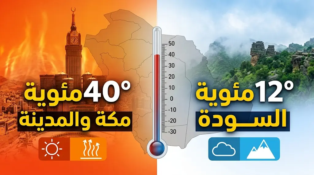مفارقة الطقس: 40°مئوية في مكة والمدينة.. والسودة تسجل أدنى حرارة بـ 12°مئوية.