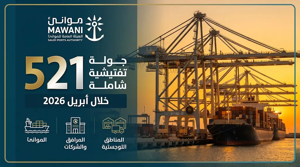 موانئ تعلن تنفيذ 521 جولة تفتيشية شاملة لتعزيز الكفاءة التشغيلية خلال شهر أبريل 2026