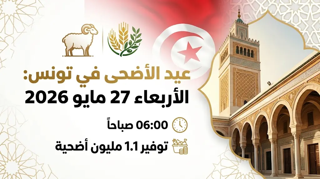 موعد عيد الأضحى 2026 في تونس وتوقيت صلاة العيد الأربعاء 27 مايو في كافة الولايات