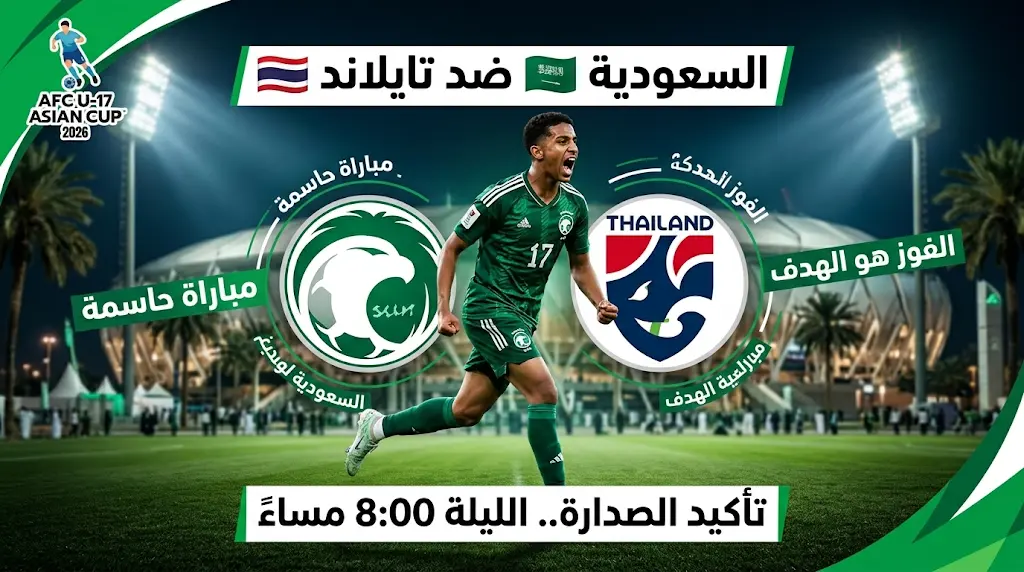 موعد مباراة السعودية وتايلاند اليوم (9 مايو 2026) والقنوات الناقلة في كأس آسيا تحت 17