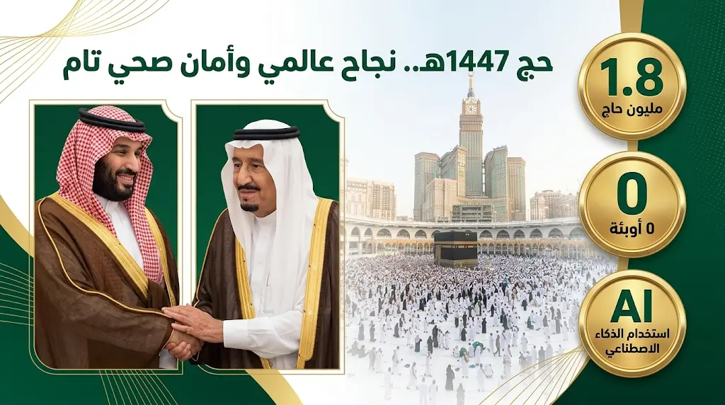 نجاح استثنائي لموسم حج 1447هـ بإجمالي 1.8 مليون حاج وخلو تام من الأوبئة والأمراض المعدية