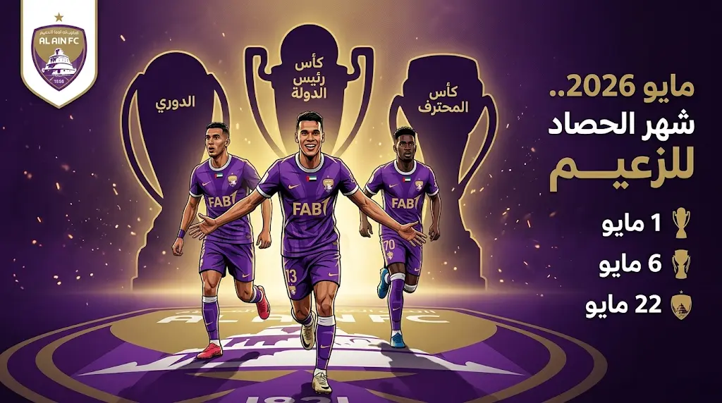 3 نهائيات ودرع الدوري.. جدول مباريات العين في شهر مايو 2026 والقنوات الناقلة