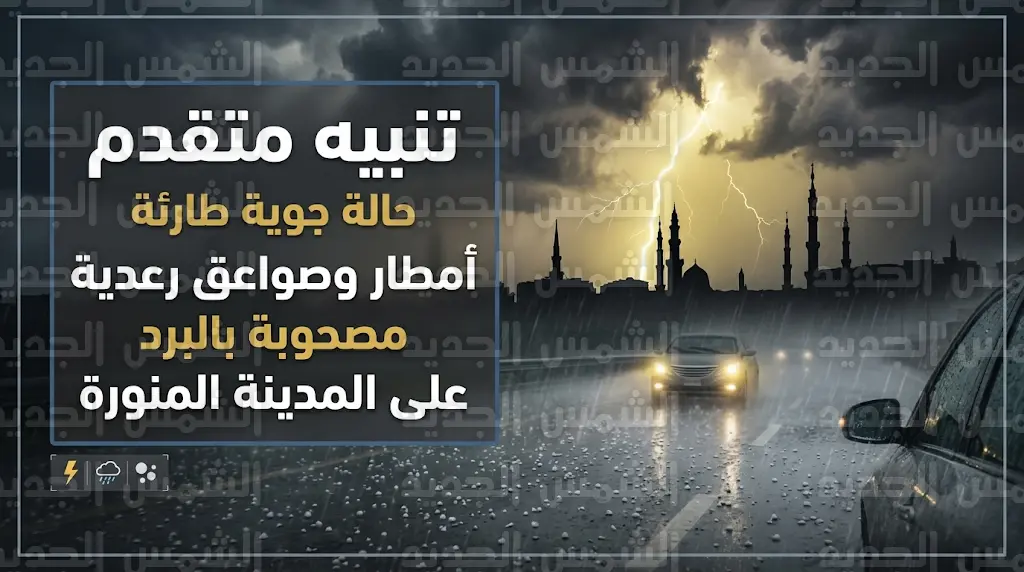أمطار متوسطة وصواعق رعدية وتساقط للبرد في المدينة المنورة وتحذيرات من جريان السيول