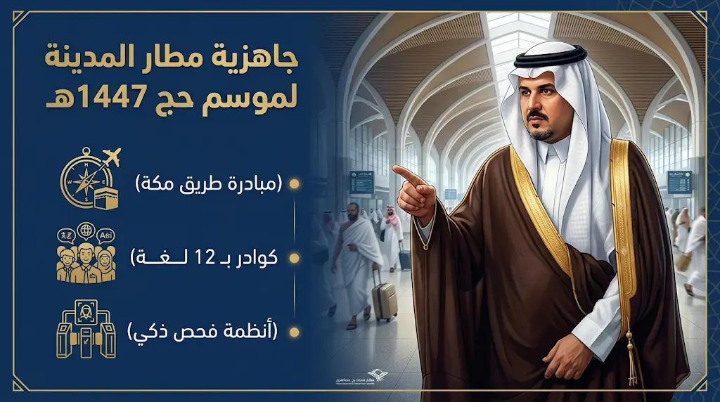 أمير المدينة المنورة يتفقد مطار الأمير محمد بن عبدالعزيز الدولي للوقوف على جاهزية استقبال ضيوف الرحمن لموسم حج 1447هـ