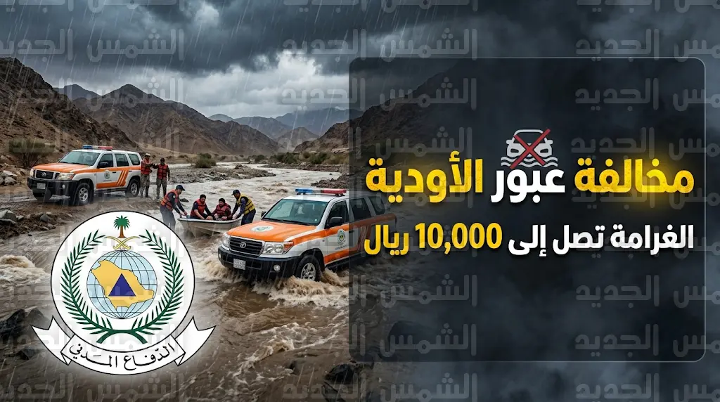 الدفاع المدني في الطائف يطبق غرامة 10 آلاف ريال بحق شخص جازف بعبور الأودية بعد إنقاذه من السيول