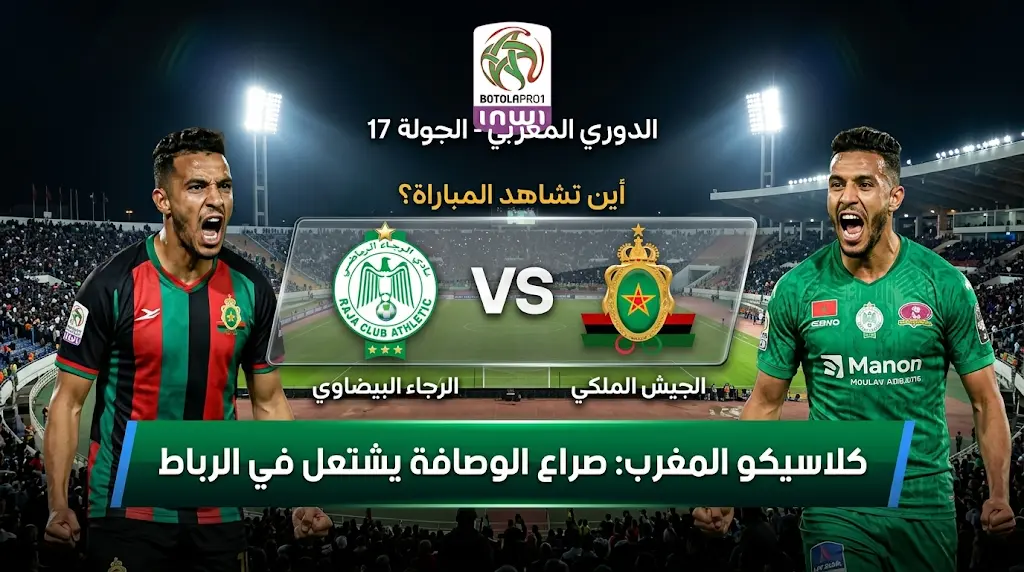 القنوات الناقلة لمباراة الرجاء ضد الجيش الملكي اليوم الخميس 30-4-2026 في الدوري المغربي