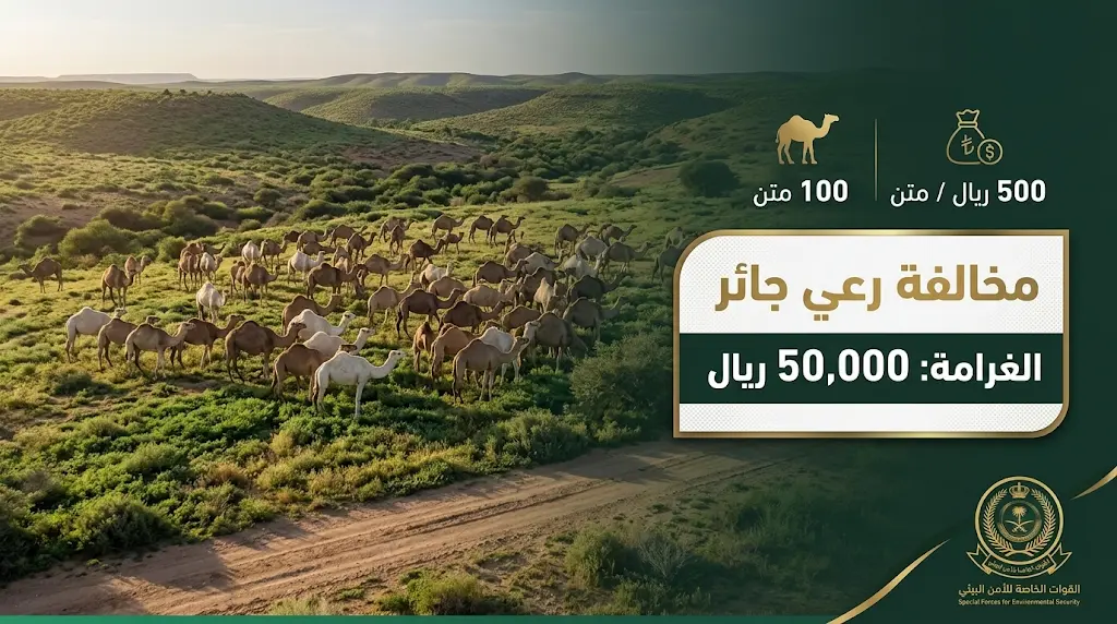 القوات الخاصة للأمن البيئي تضبط مواطناً وتغرمه 50 ألف ريال لرعي الإبل في محمية ملكية