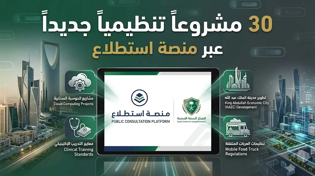 المركز السعودي للتنافسية يطرح 30 مشروعاً تنظيمياً جديداً بالتعاون مع 17 جهة حكومية عبر منصة استطلاع