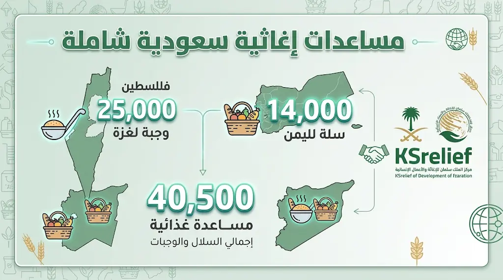 توزيع 25 ألف وجبة في غزة و14 ألف سلة باليمن ضمن حملة سعودية كبرى لتعزيز الأمن الغذائي العالمي