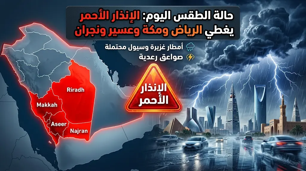 حالة الطقس اليوم الأربعاء 29 أبريل 2026 في السعودية: الأرصاد ترفع درجة التنبيه إلى الإنذار الأحمر