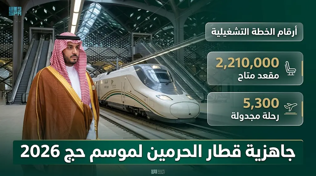 قطار الحرمين السريع يخصص أكثر من 2 مليون مقعد و5300 رحلة لخدمة الحجاج في موسم 2026