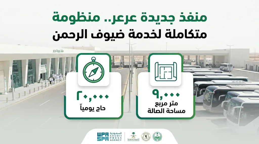 منفذ جديدة عرعر يستقبل الحجاج العراقيين بمنظومة خدمات متكاملة وطاقة استيعابية تتجاوز 20 ألف حاج يومياً