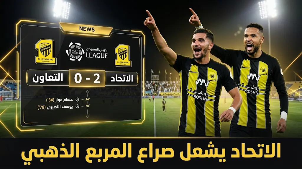 نتيجة مباراة الاتحاد والتعاون اليوم (2-0) في دوري روشن 2026.. "العميد" يحسم قمة بريدة بثنائية