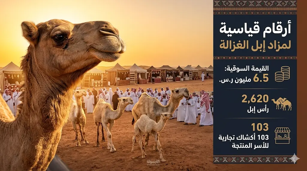 أرقام قياسية لمزاد الإبل في حائل.. 6.5 مليون ريال قيمة سوقية و2620 رأس إبل معروضة