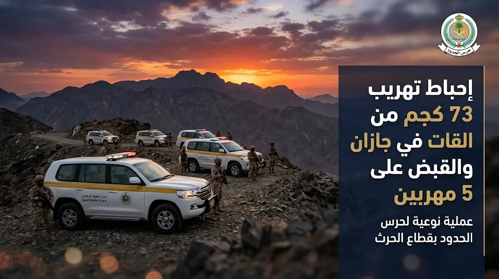 إحباط محاولة تهريب 73 كيلوجراماً من القات والقبض على 5 مخالفين في جازان
