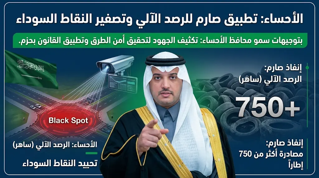 الأحساء: توجيه عاجل بتكثيف الرصد الآلي لـ "النقاط السوداء" وإنهاء حوادث الطرق الخارجية.