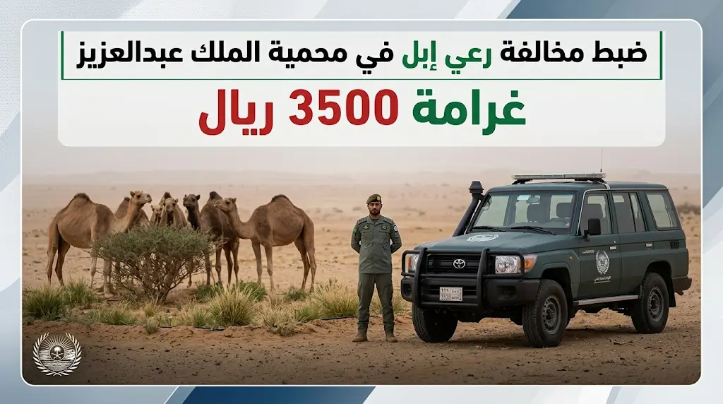 الأمن البيئي يضبط مواطناً ويغرمه 3500 ريال لرعيه 7 من الإبل في محمية الملك عبدالعزيز الملكية