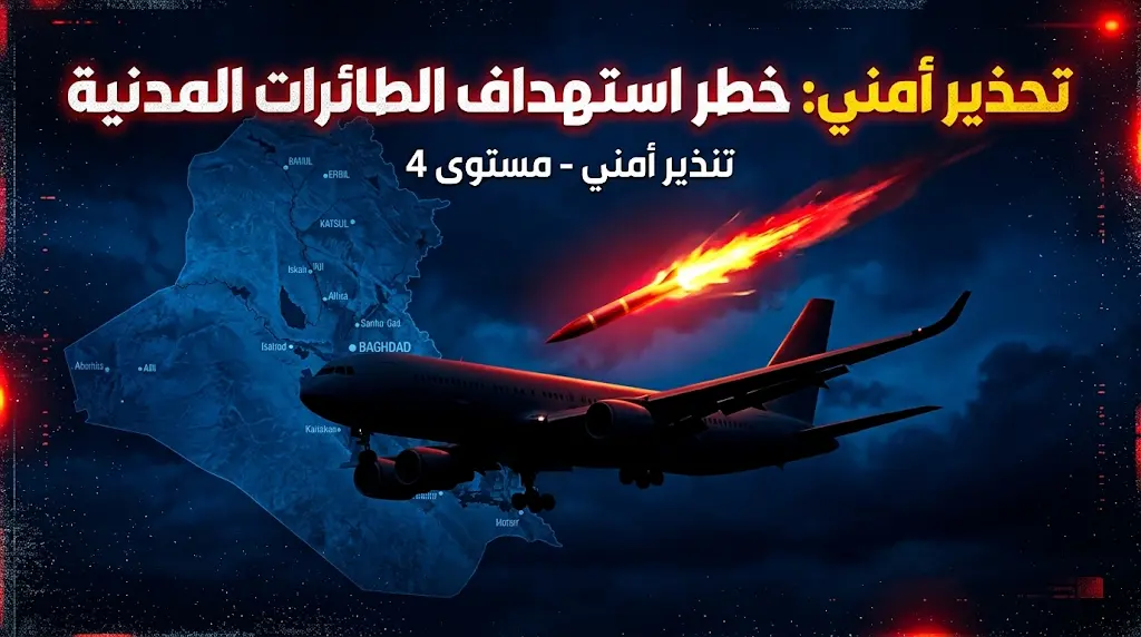 السفارة الأمريكية تحذر: الطائرات المدنية في العراق مهددة بالاستهداف بصواريخ وطائرات مسيّرة.