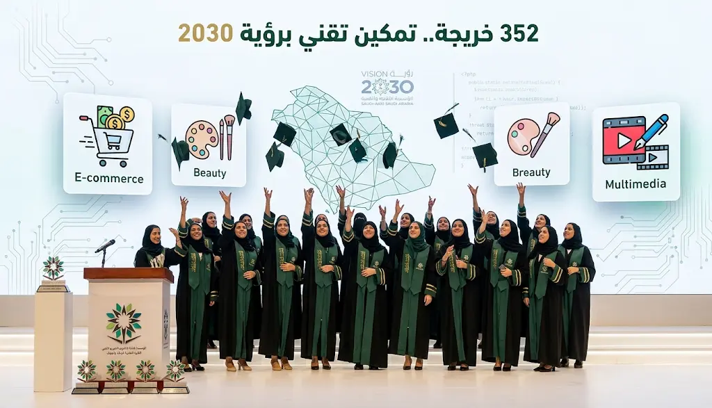 الكلية التقنية بالجوف تخرج 352 متدربة في الوسائط والتجارة الإلكترونية والتجميل ضمن مسيرة "إنجاز يُروى".