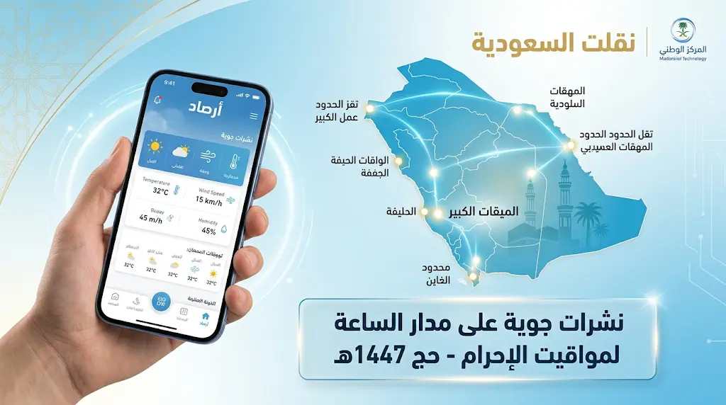 المركز الوطني للأرصاد يطلق النشرات الجوية لمواقيت الإحرام لتسهيل رحلة حجاج بيت الله الحرام لموسم 1447هـ