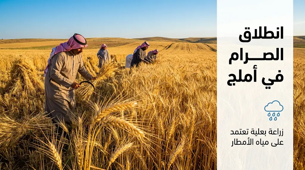 انطلاق موسم الصرام في قرية الأسفعية بأملج لحصاد القمح المعتمد كلياً على مياه الأمطار