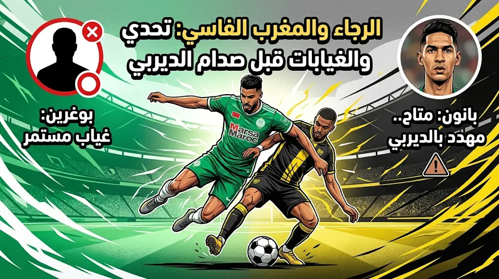 بانون يشارك مهدداً بغياب "الديربي".. الرجاء يواجه المغرب الفاسي تحت ضغط فني وصراع الصدارة
