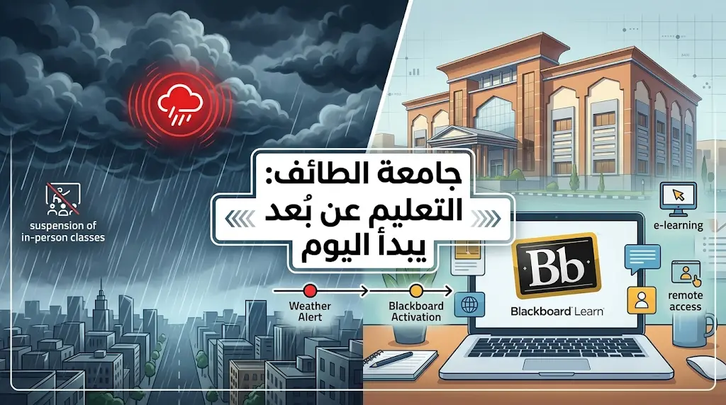 بسبب الأجواء غير المستقرة.. جامعة الطائف تُفعل التعليم عن بُعد في جميع فروعها عبر منصة "البلاك بورد".