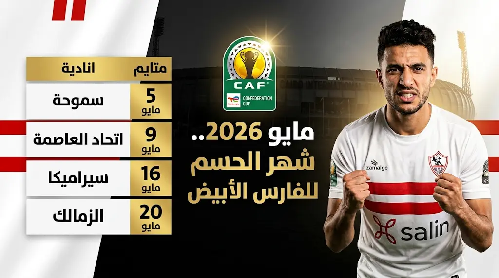 بعد خسارة القمة.. 4 مواجهات مصيرية تنتظر الزمالك في شهر مايو 2026