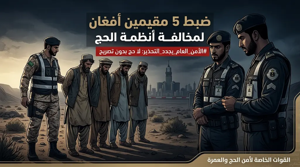 بعد ضبط 5 أفغان.. الأمن العام يجدد التحذير ويدعو للإبلاغ عن مخالفات الحج عبر (911) و (999).