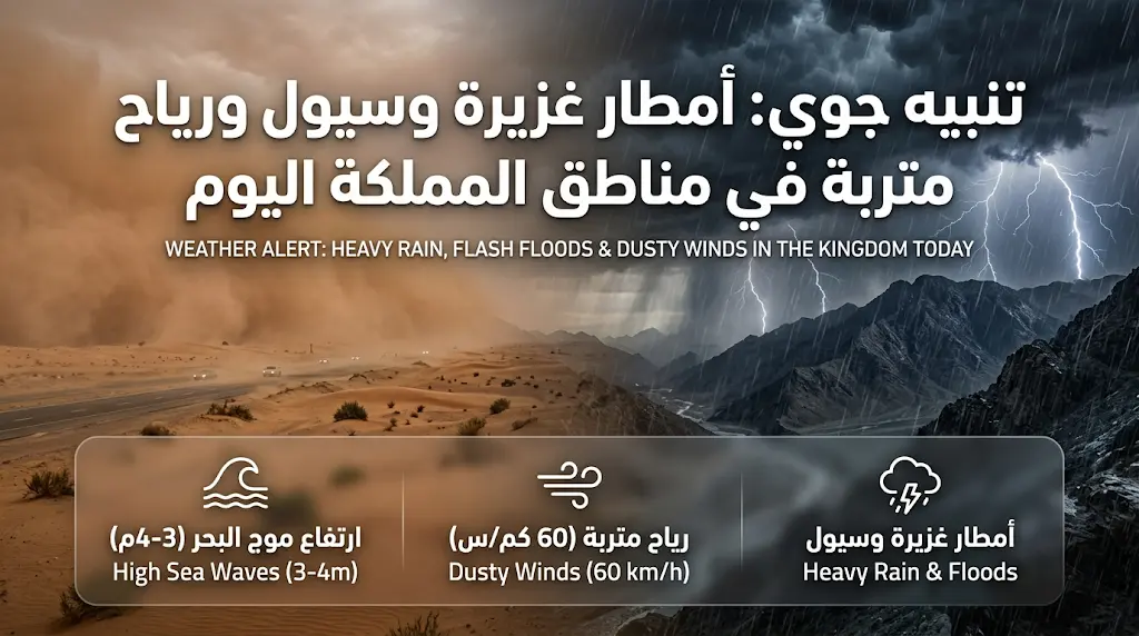 تقرير الأرصاد يحذر من تقلبات جوية وأمطار رعدية غزيرة تضرب أجزاء من المملكة اليوم الجمعة