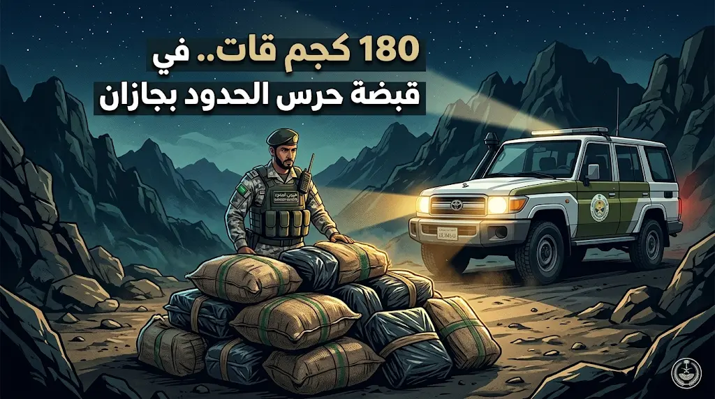جازان: حرس الحدود يحبط محاولة تهريب 180 كيلوجراماً من القات ويضبط 6 إثيوبيين.