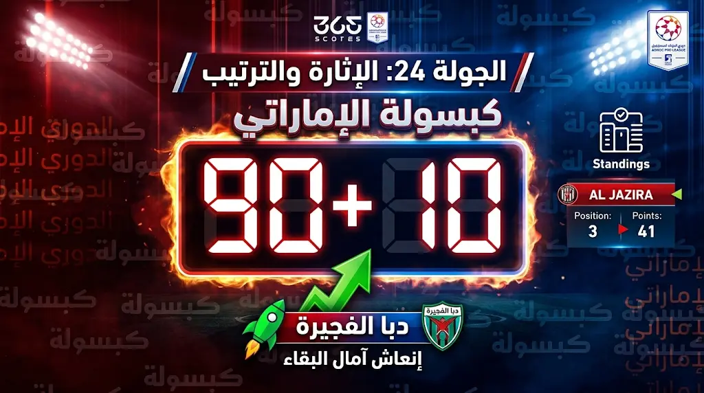 جدول ترتيب دوري أدنوك للمحترفين بعد الجولة 24.. التعادلات تسيطر ودبا يخطف فوزاً درامياً.