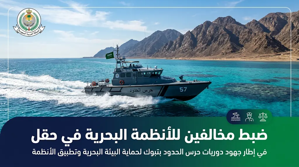 حرس الحدود بتبوك يضبط 3 مواطنين لمخالفتهم أنظمة الصيد واللوائح البحرية في محافظة حقل