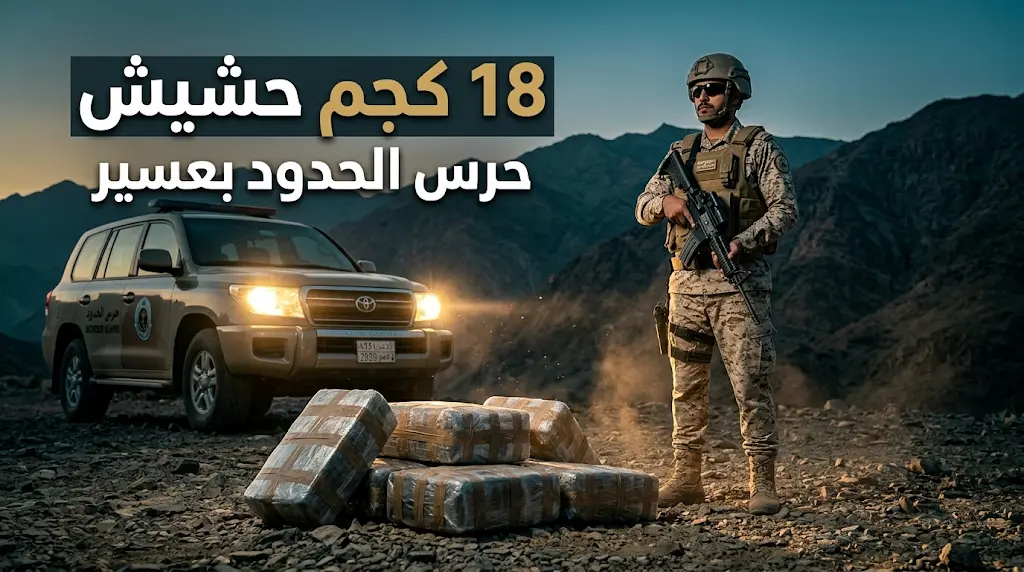 حرس الحدود بعسير يُحبط تهريب 18 كيلوجراماً من الحشيش في ضربة جديدة لتجار السموم.