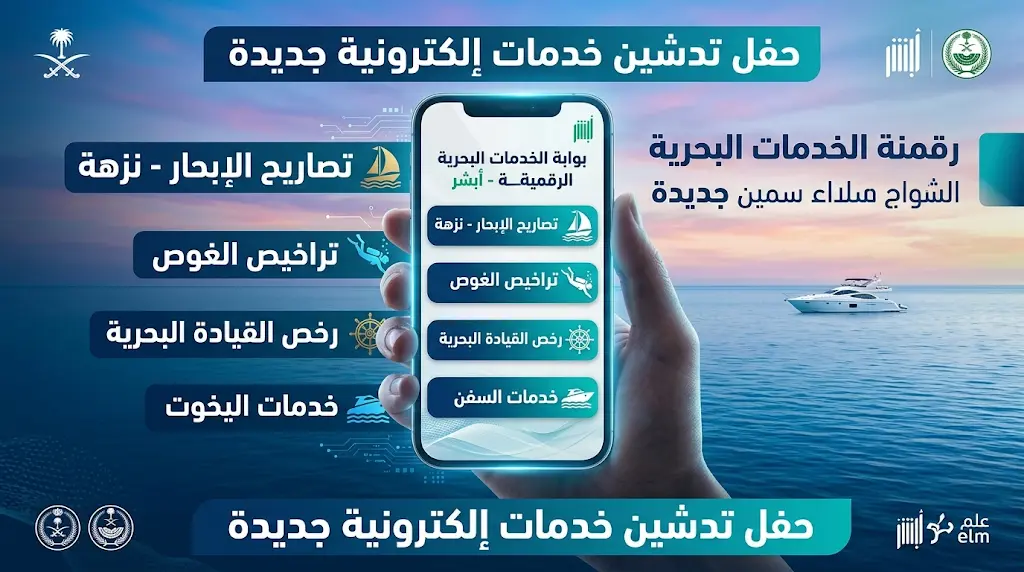 حرس الحدود يدشن خدماته الإلكترونية الجديدة عبر "أبشر" و"زاول": تصاريح الإبحار والغوص ورخص القيادة البحرية