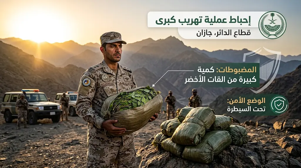 حرس الحدود يضبط 80 كيلوجراماً من القات المخدر في جازان ويوقف 4 من الجنسيتين الإثيوبية واليمنية