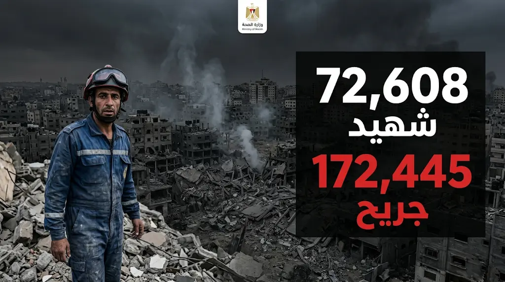 حصيلة ضحايا عدوان الاحتلال على غزة ترتفع إلى 72608 شهداء و172445 مصاباً
