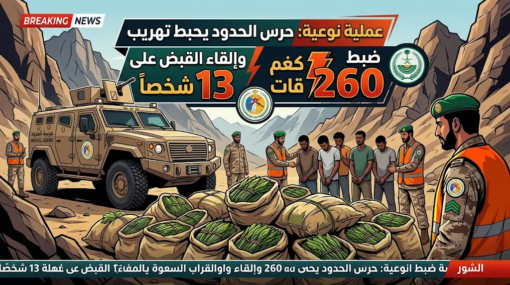 ضربة أمنية استباقية في الدائر بجازان.. الإطاحة بـ 13 إثيوبياً حاولوا تهريب 260 كجم من القات.