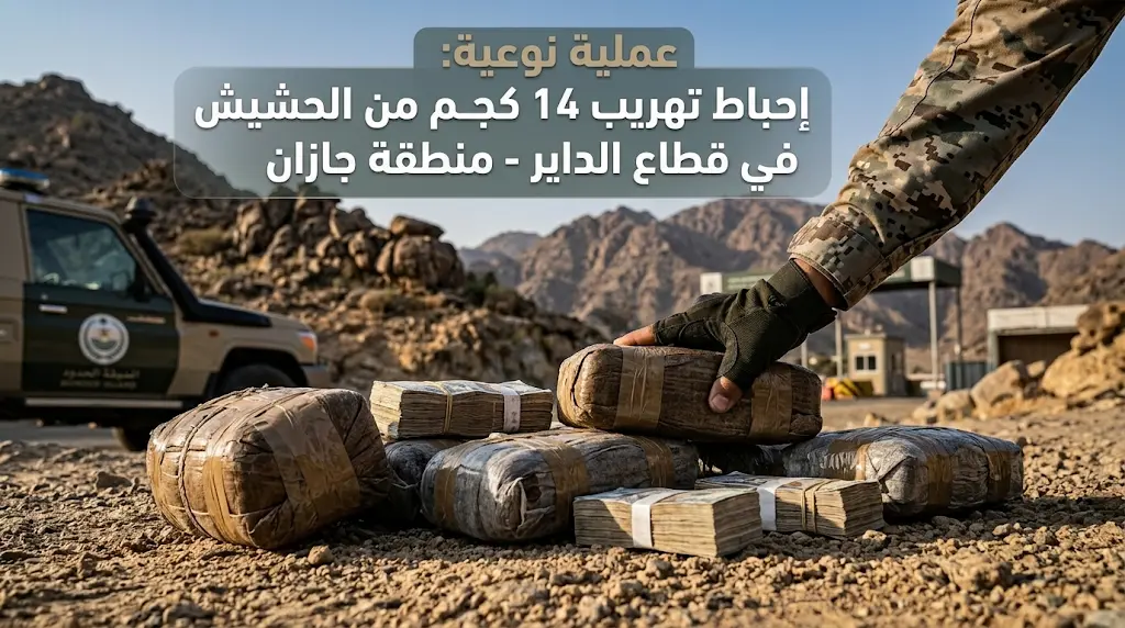 ضربة استباقية للمهربين: حرس الحدود بجازان يضبط 14 كجم من الحشيش ومهرباً إثيوبياً.