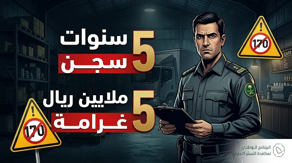 عقوبات تصل إلى 5 سنوات سجن و 5 ملايين ريال غرامة بانتظار 170 حالة اشتباه في قضايا التستر التجاري.