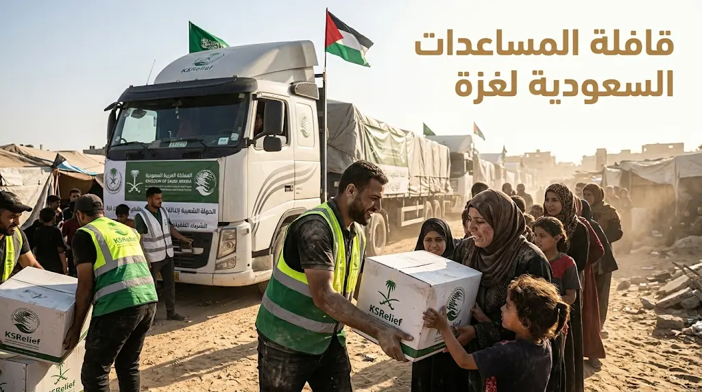 قافلة إغاثية سعودية ضخمة تصل إلى وسط غزة.. سلال غذائية لتعزيز الأمن الغذائي والتخفيف من الأزمة