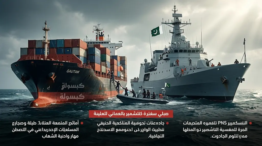 "كشمير" الباكستانية تهرع لنجدة سفينة "جوتام" الهندية وطاقمها المكون من 7 بحارة بعد عطل فني مفاجئ