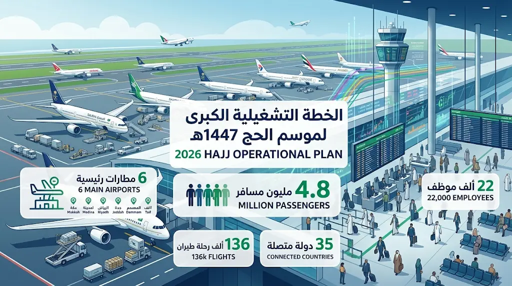 مطارات القابضة تعلن الخطة التشغيلية لموسم الحج 1447/2026: 6 مطارات و4.8 مليون مسافر متوقع